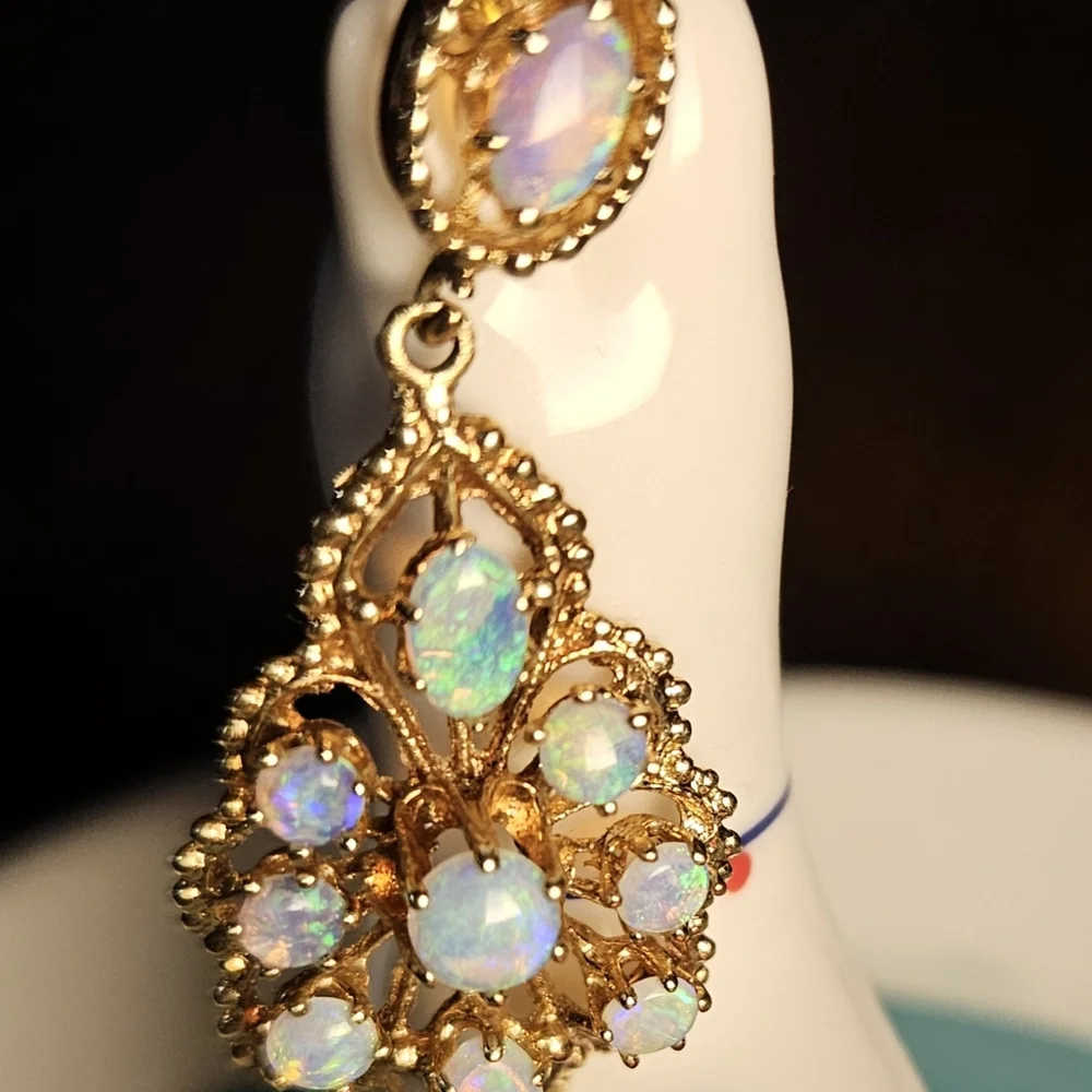 14k Gold and Opal Drop Earrings - Picture 4 of 6